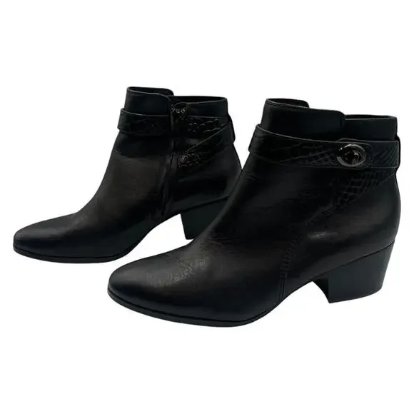 Coach Patricia Leather Block Heel Ankle Boots Booties Black Size 6.5B - Picture 3 of 6